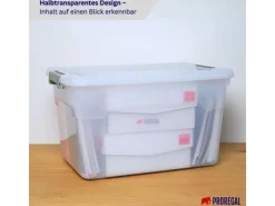 Best PROREGAL Aufbewahrungsbox Mit Deckel 45L 4er Set Groß Rollen Transparent Stapelbar Kunststoffbox Verschlussclips Stapelbox Aufbewahrungsbehälter