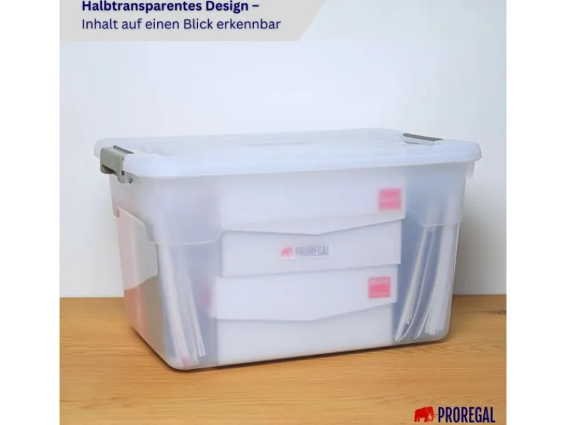Best PROREGAL Aufbewahrungsbox Mit Deckel 45L 4er Set Groß Rollen Transparent Stapelbar Kunststoffbox Verschlussclips Stapelbox Aufbewahrungsbehälter