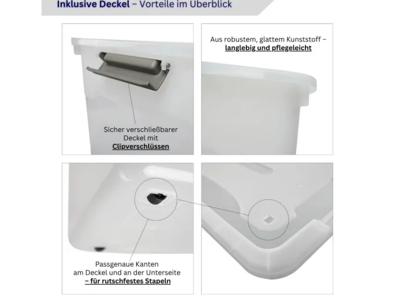 Best PROREGAL Aufbewahrungsbox Mit Deckel 45L 4er Set Groß Rollen Transparent Stapelbar Kunststoffbox Verschlussclips Stapelbox Aufbewahrungsbehälter
