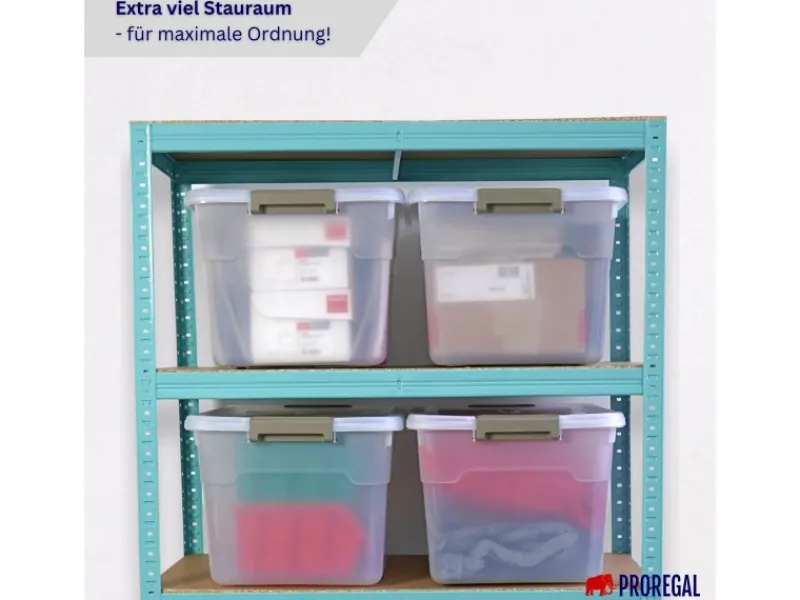 Best PROREGAL Aufbewahrungsbox Mit Deckel 45L 4er Set Groß Rollen Transparent Stapelbar Kunststoffbox Verschlussclips Stapelbox Aufbewahrungsbehälter