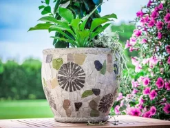 PROREGAL Blütentopf mit Mosaik, Grau, Keramik, 27,5x27,5x25cm