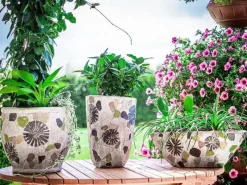 New PROREGAL Blütentopf mit Mosaik Grau Breit Keramik 405x19x14cm