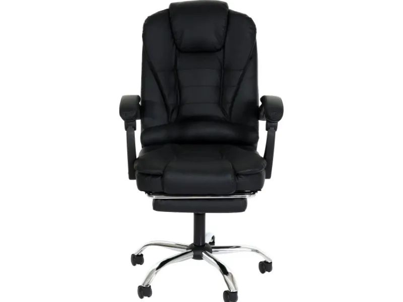 New PROREGAL Bürostuhl HxBxT 110x63x103 cm Sitzhöhe 48cm Ausziehbare Fußstütze Kunstleder Schwarz Schreibtischstuhl Drehstuhl Chefsessel