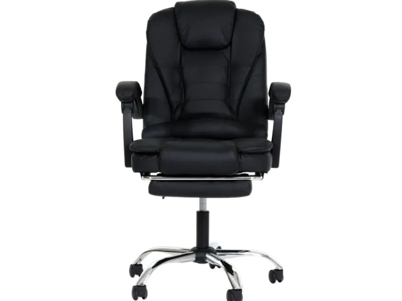 New PROREGAL Bürostuhl HxBxT 110x63x103 cm Sitzhöhe 48cm Ausziehbare Fußstütze Kunstleder Schwarz Schreibtischstuhl Drehstuhl Chefsessel