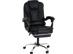 New PROREGAL Bürostuhl HxBxT 110x63x103 cm Sitzhöhe 48cm Ausziehbare Fußstütze Kunstleder Schwarz Schreibtischstuhl Drehstuhl Chefsessel