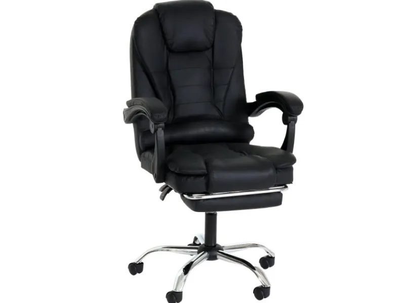 New PROREGAL Bürostuhl HxBxT 110x63x103 cm Sitzhöhe 48cm Ausziehbare Fußstütze Kunstleder Schwarz Schreibtischstuhl Drehstuhl Chefsessel