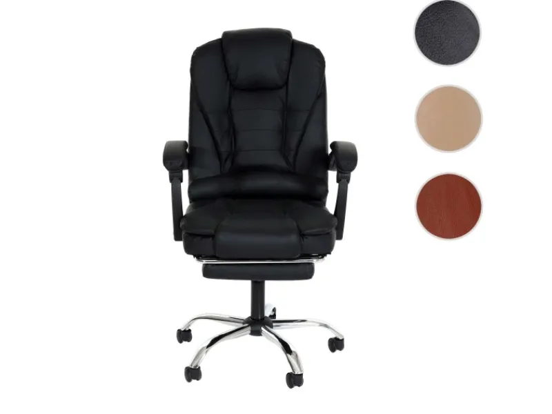 New PROREGAL Bürostuhl HxBxT 110x63x103 cm Sitzhöhe 48cm Ausziehbare Fußstütze Kunstleder Schwarz Schreibtischstuhl Drehstuhl Chefsessel