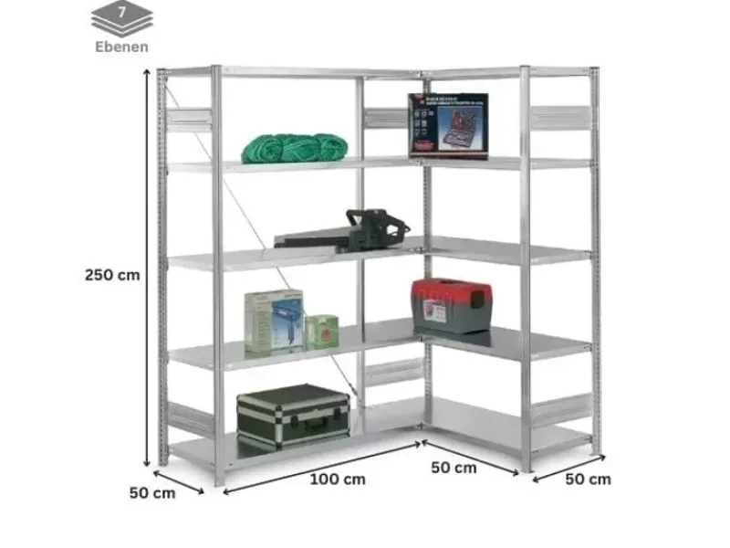 PROREGAL Eckregal Stecksystem T-Profil HxBxT 300 x 100 x 50 cm 7 Ebenen Traglast 124 kg