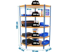 PROREGAL Eckregal Muli HxBxT 180 x 90 x 40 cm 5 Fachböden Fachlast 200 kg Blau-Orange