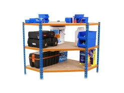 Clearance PROREGAL Eckregal Small Muli HxBxT 90 x 90 x 40 cm 3 Fachböden Fachlast 200 kg Blau-Orange