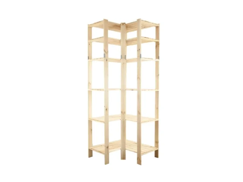 PROREGAL Eckregal Woodland HxBxT 230 x 85 x 50 cm Fachlast 120 kg 6 Fachboden Kiefernholz Natur