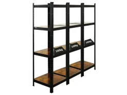 PROREGAL 3er Vintage Series Schwerlastregal Ragnar Set HxBxT 150x45x45cm Fachlast 100kg Vintagebraun-Schwarz