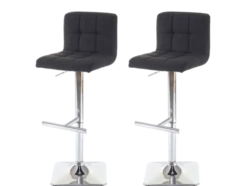 PROREGAL 2er-Set Barhocker Gepolstert Und Höhenverstellbar Mit Lehne Sitzhöhe 63-84cm Mit Lehne Drehbar Stoff/Textil Dunkelgrau Chromfuß Barstuhl