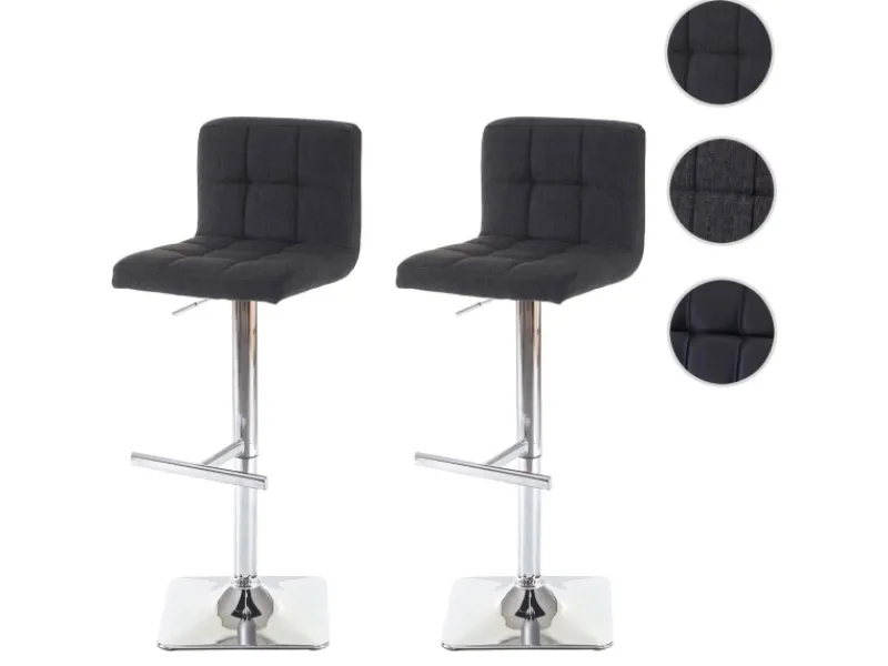 PROREGAL 2er-Set Barhocker Gepolstert Und Höhenverstellbar Mit Lehne Sitzhöhe 63-84cm Mit Lehne Drehbar Stoff/Textil Dunkelgrau Chromfuß Barstuhl