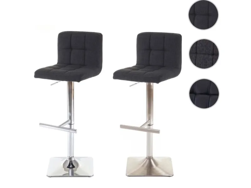 PROREGAL 2er-Set Barhocker Gepolstert Und Höhenverstellbar Mit Lehne Sitzhöhe 63-84cm Mit Lehne Drehbar Stoff/Textil Dunkelgrau Chromfuß Barstuhl