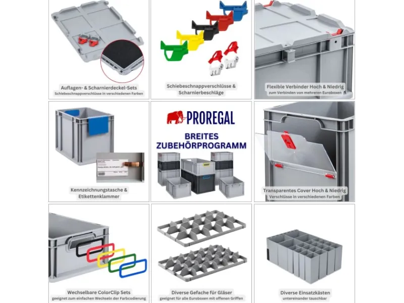 PROREGAL Eurobox Nextgen Color HxBxT 32x30x40cm 30 Liter Griffe Gelb Offen Schwarz Eurobehälter Transportbox Transportbehälter
