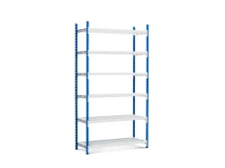 PROREGAL Fachbodenregal Maximus Pro HxBxT 280 x 100 x 50 cm 6 Ebenen Offener Fachboden Fachlast 286 kg Lichtblau-Lichtgrau