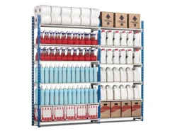 PROREGAL Fachbodenregal Maximus Pro HxBxT 280 x 100 x 50 cm 6 Ebenen Offener Fachboden Fachlast 286 kg Lichtblau-Lichtgrau