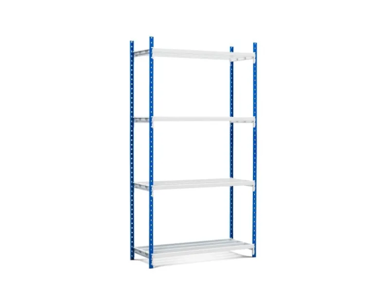 PROREGAL Fachbodenregal Maximus HxBxT200 x 125 x 30 cm 4 Ebenen Offener Fachboden Fachlast 114 kg Lichtblau-Lichtgrau