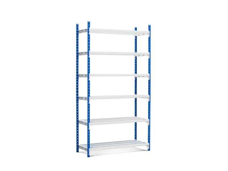 PROREGAL Fachbodenregal Maximus HxBxT 260 x 125 x 34 cm 7 Ebenen Offener Fachboden Fachlast 114 kg Lichtblau-Lichtgrau