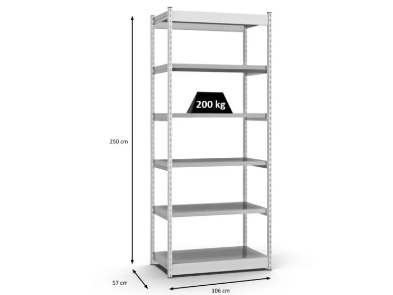 Outlet PROREGAL Fachbodenregal Stecksystem Vierkant-Profil Grundregal HxBxT 250 x 102,5 x 50 cm 6 Ebenen Einseitige Bauart Fachlast 200 kg Lichtgrau