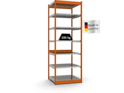 Discount PROREGAL Fachbodenregal Stecksystem Vierkant-Profil Grundregal HxBxT 300 x 102,5 x 80 cm 7 Ebenen Einseitige Bauart Fachlast 200 kg Orange