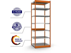 Discount PROREGAL Fachbodenregal Stecksystem Vierkant-Profil Grundregal HxBxT 300 x 102,5 x 80 cm 7 Ebenen Einseitige Bauart Fachlast 200 kg Orange