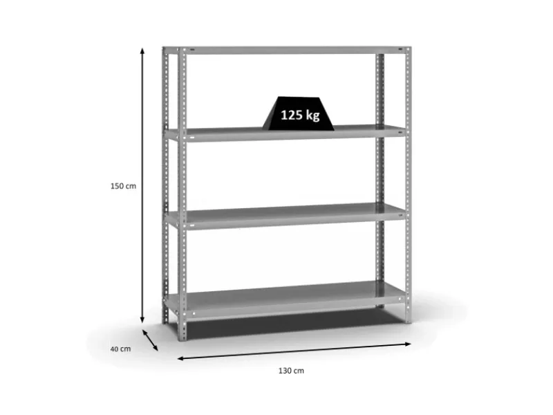 PROREGAL Fachbodenregal Schraubsystem Light-Duty Grundregal HxBxT 150 x 130 x 40 cm 4 Ebenen Fachlast 125 kg Beidseitig Nutzbar