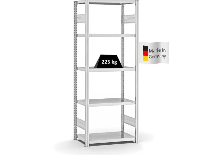 PROREGAL Fachbodenregal Stecksystem T-Profil Medium-Duty Grundregal HxBxT 200 x 75 x 40 cm 5 Ebenen Fachlast 225 kg Beidseitig Nutzbar