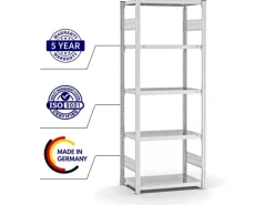 PROREGAL Fachbodenregal Stecksystem T-Profil Medium-Duty Grundregal HxBxT 200 x 75 x 40 cm 5 Ebenen Fachlast 225 kg Beidseitig Nutzbar