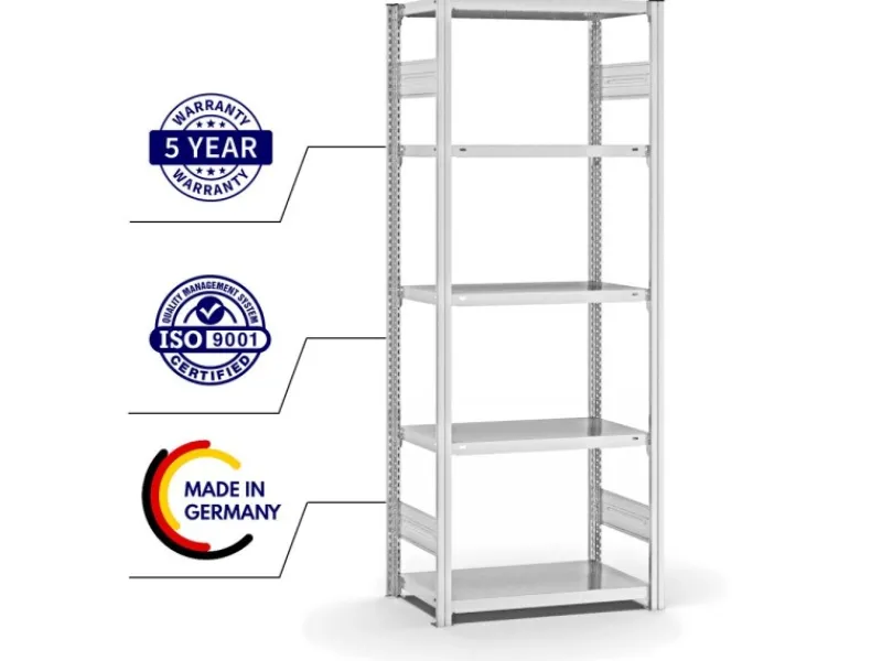 PROREGAL Fachbodenregal Stecksystem T-Profil Medium-Duty Grundregal HxBxT 200 x 75 x 40 cm 5 Ebenen Fachlast 225 kg Beidseitig Nutzbar