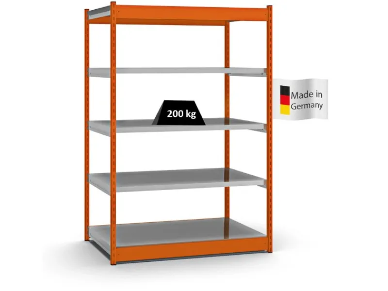 Hot PROREGAL Fachbodenregal Stecksystem Vierkant-Profil Grundregal HxBxT 200 x 132,5 x 80 cm 5 Ebenen Einseitige Bauart Fachlast 200 kg Orange