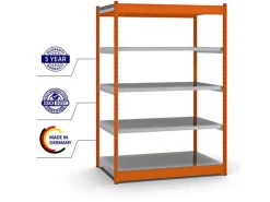 Hot PROREGAL Fachbodenregal Stecksystem Vierkant-Profil Grundregal HxBxT 200 x 132,5 x 80 cm 5 Ebenen Einseitige Bauart Fachlast 200 kg Orange
