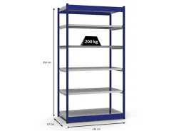 Sale PROREGAL Fachbodenregal Stecksystem Vierkant-Profil Grundregal HxBxT 250 x 132,5 x 60 cm 6 Ebenen Einseitige Bauart Fachlast 200 kg Enzian Blau