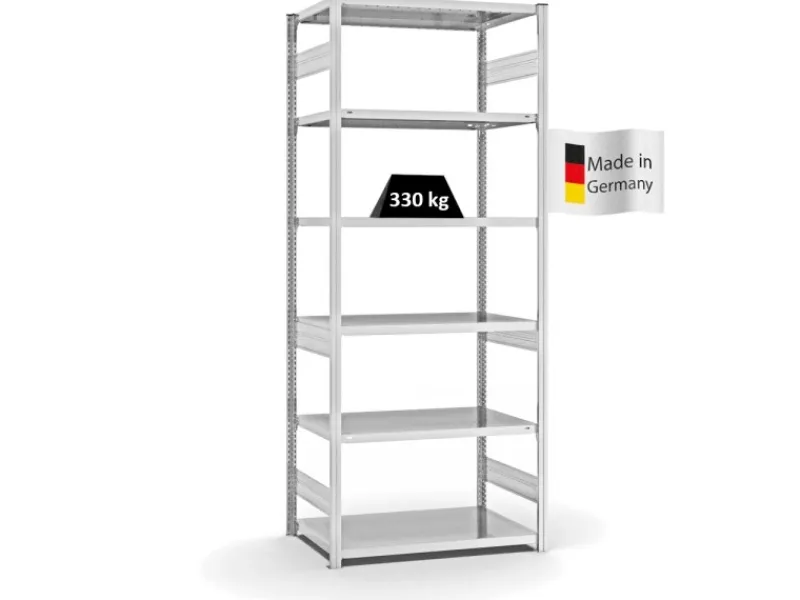 PROREGAL Fachbodenregal Stecksystem T-Profil Heavy-Duty Grundregal HxBxT 250 x 100 x 60 cm 6 Ebenen Fachlast 330 kg Beidseitig Nutzbar