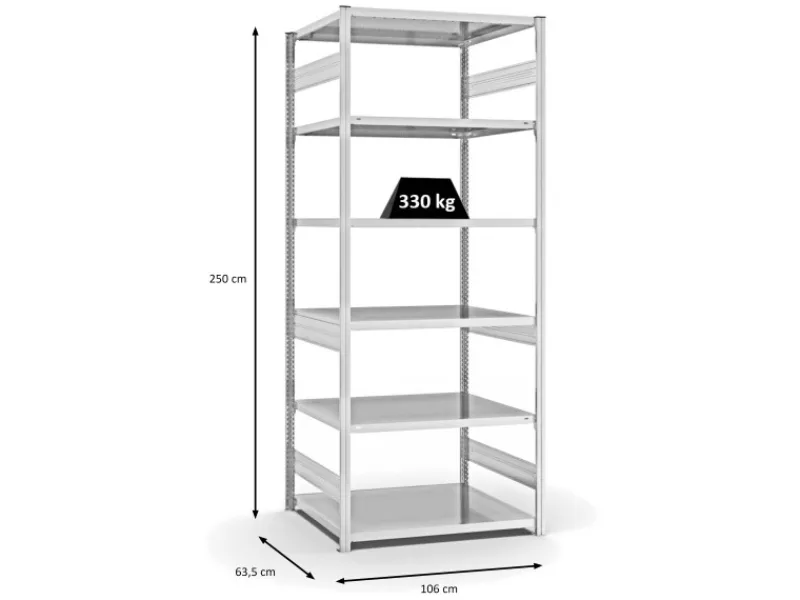 PROREGAL Fachbodenregal Stecksystem T-Profil Heavy-Duty Grundregal HxBxT 250 x 100 x 60 cm 6 Ebenen Fachlast 330 kg Beidseitig Nutzbar