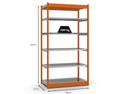 PROREGAL Fachbodenregal Stecksystem Vierkant-Profil Grundregal HxBxT 250 x 132,5 x 60 cm 6 Ebenen Einseitige Bauart Fachlast 200 kg