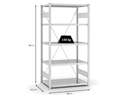 PROREGAL Fachbodenregal Stecksystem T-Profil Light-Duty Grundregal HxBxT 200 x 100 x 60 cm 5 Ebenen Fachlast 140 kg Einseitig Nutzbar