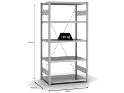 Best PROREGAL Fachbodenregal Stecksystem T-Profil Light-Duty Grundregal HxBxT 200 x 100 x 60 cm 5 Ebenen Fachlast 140 kg Einseitig Nutzbar Verzinkt