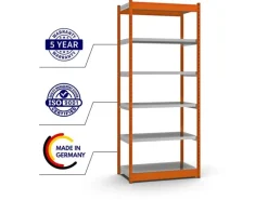 PROREGAL Fachbodenregal Stecksystem Vierkant-Profil Grundregal HxBxT 250 x 102,5 x 50 cm 6 Ebenen Einseitige Bauart Fachlast 200 kg