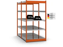 Discount PROREGAL Fachbodenregal Stecksystem Vierkant-Profil Grundregal HxBxT 200 x 102,5 x 80 cm 2x5 Ebenen Doppelseitige Bauart Fachlast 200 kg Orange