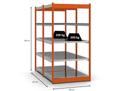 Discount PROREGAL Fachbodenregal Stecksystem Vierkant-Profil Grundregal HxBxT 200 x 102,5 x 80 cm 2x5 Ebenen Doppelseitige Bauart Fachlast 200 kg Orange