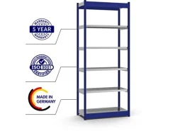 Best PROREGAL Fachbodenregal Stecksystem Vierkant-Profil Grundregal HxBxT 250 x 102,5 x 40 cm 6 Ebenen Einseitige Bauart Fachlast 200 kg Enzian Blau