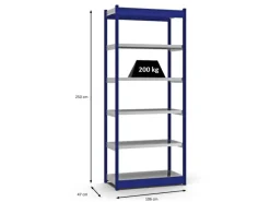Best PROREGAL Fachbodenregal Stecksystem Vierkant-Profil Grundregal HxBxT 250 x 102,5 x 40 cm 6 Ebenen Einseitige Bauart Fachlast 200 kg Enzian Blau