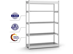 PROREGAL Fachbodenregal Stecksystem Vierkant-Profil Grundregal HxBxT 200 x 102,5 x 60 cm 5 Ebenen Einseitige Bauart Fachlast 200 kg