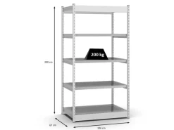 PROREGAL Fachbodenregal Stecksystem Vierkant-Profil Grundregal HxBxT 200 x 102,5 x 60 cm 5 Ebenen Einseitige Bauart Fachlast 200 kg