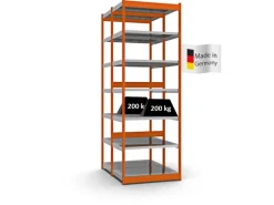 PROREGAL Fachbodenregal Stecksystem Vierkant-Profil Grundregal HxBxT 300 x 102,5 x 60 cm 2x7 Ebenen Doppelseitige Bauart Fachlast 200 kg Orange