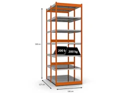 PROREGAL Fachbodenregal Stecksystem Vierkant-Profil Grundregal HxBxT 300 x 102,5 x 60 cm 2x7 Ebenen Doppelseitige Bauart Fachlast 200 kg Orange