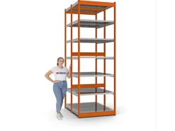 PROREGAL Fachbodenregal Stecksystem Vierkant-Profil Grundregal HxBxT 300 x 102,5 x 60 cm 2x7 Ebenen Doppelseitige Bauart Fachlast 200 kg Orange