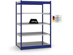 Discount PROREGAL Fachbodenregal Stecksystem Vierkant-Profil Grundregal HxBxT 200 x 132,5 x 80 cm 5 Ebenen Einseitige Bauart Fachlast 200 kg Enzian Blau